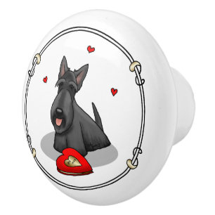 Bouton De Porte En Céramique Saint-Valentin (rouge) Chien écossais (noir) migno