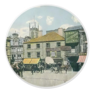 Bouton De Porte En Céramique Scène du marché vintage - Marché Huddersfield