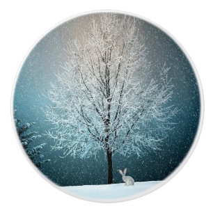 Bouton De Porte En Céramique Scène hivernale