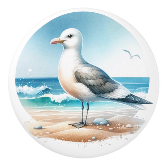 Bouton De Porte En Céramique Scène Plage (Devant)