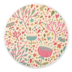 Bouton De Porte En Céramique Schéma floral clair