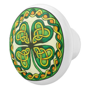 Bouton De Porte En Céramique Shamrock irlandais