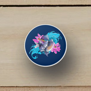 Bouton De Porte En Céramique Siamese Combattre Le Poisson Floral
