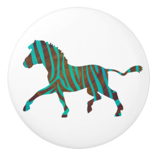 Bouton De Porte En Céramique Silhouette d'impression Brown et Turquoise Zebra