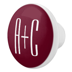 Bouton De Porte En Céramique Simple Couples   White & Burgundy