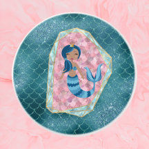 Sirène bleue en coquille rose