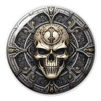 Bouton De Porte En Céramique Skull Shield Design Gothic