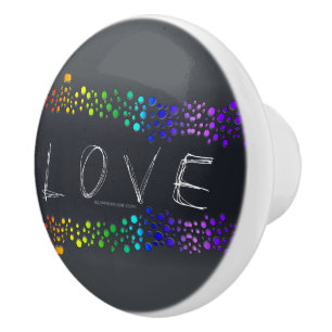 Bouton De Porte En Céramique SlipperyJoe's scribbled love word rainbow gradient