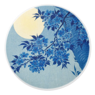 Bouton De Porte En Céramique Soirée Lune Arbre Bleu Lune