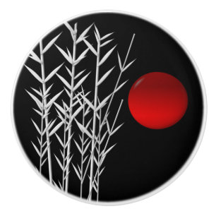 Bouton De Porte En Céramique Soleil rouge noir zen