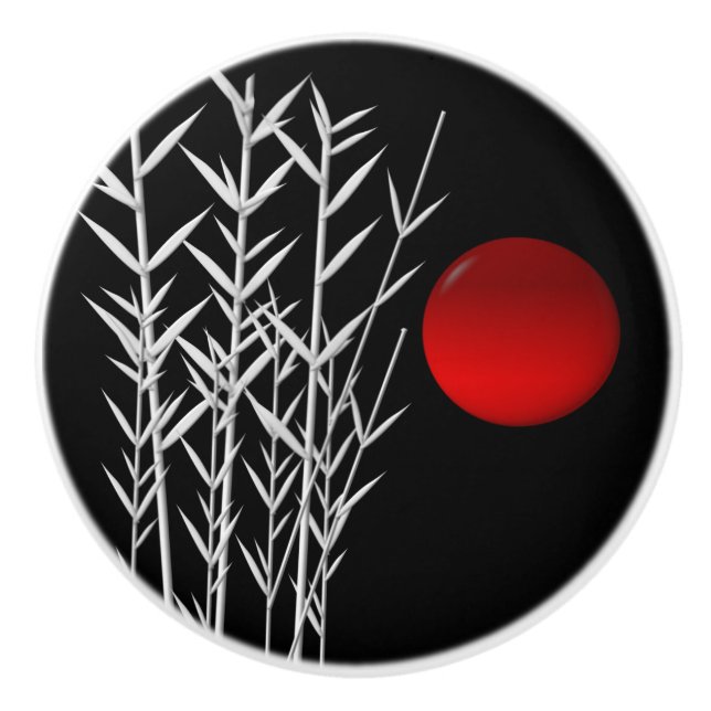 Bouton De Porte En Céramique Soleil rouge noir zen (Devant)