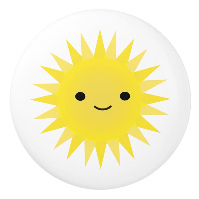 Bouton De Porte En Céramique Soleil souriant Cute Kawaii (Devant)