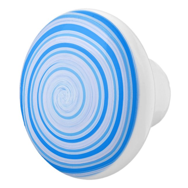 Bouton De Porte En Céramique spirale blanche et bleue (Droite)