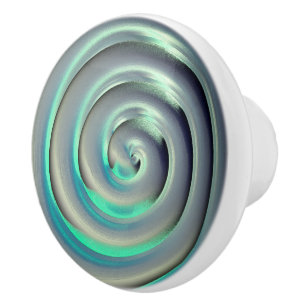 Bouton De Porte En Céramique Spirale d'argent géant et d'aquamarine sur le noir