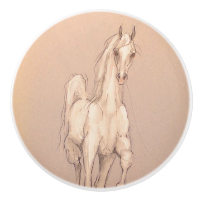 Bouton De Porte En Céramique Stallion blanc Ron Hevener (Devant)