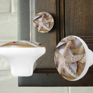 Bouton De Porte En Céramique Starfish and Silver Dollar Coastal Ceramic Knob