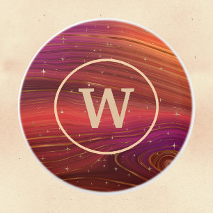 Bouton De Porte En Céramique Strata molle rouge et orange avec initial