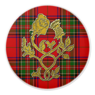 Bouton De Porte En Céramique Style écossais Plaid Rose