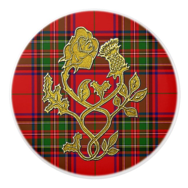 Bouton De Porte En Céramique Style écossais Plaid Rose (Devant)