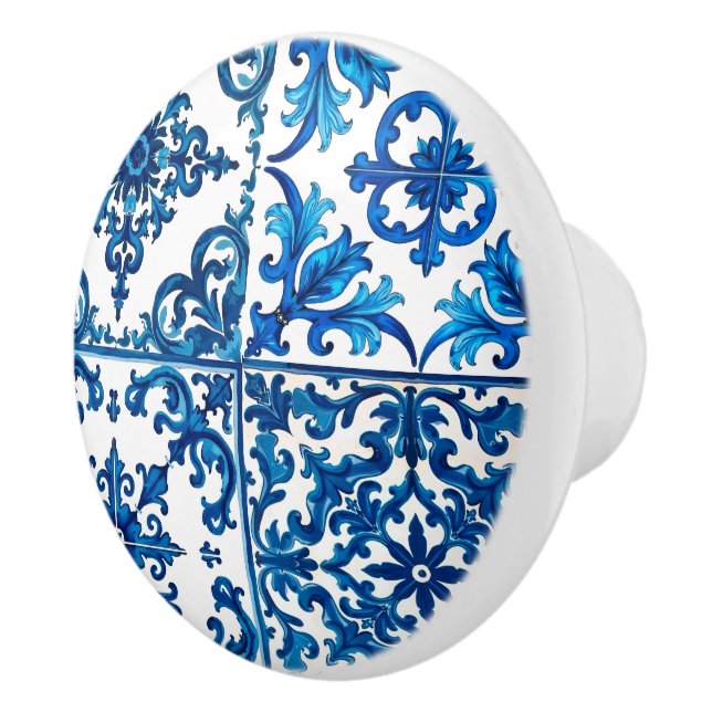 Bouton De Porte En Céramique style italien, méditerranéen, mosaïque, bleu, (Droite)