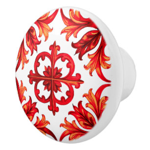 Bouton De Porte En Céramique Style italien, mosaïque, rouge