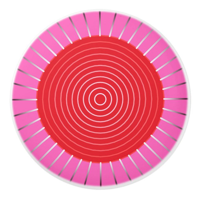 Bouton De Porte En Céramique Sunburst géométrique moderne - Fuchsia et Red (Devant)