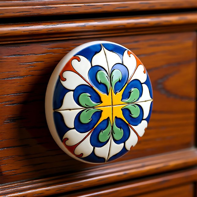 Bouton De Porte En Céramique Sunburst Serenade Azulejo (Sunburst Serenade Azulejo Ceramic Knob)