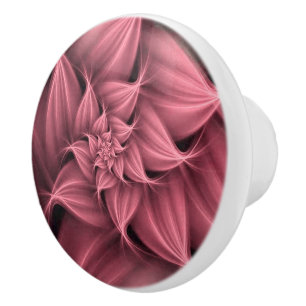 Bouton De Porte En Céramique Superbe Fleur Rose Fractale