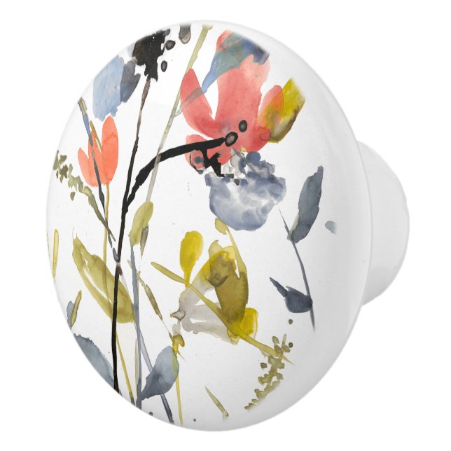 Bouton De Porte En Céramique Superposition de fleurs - Aquarelle Fleurs et tige (Droite)