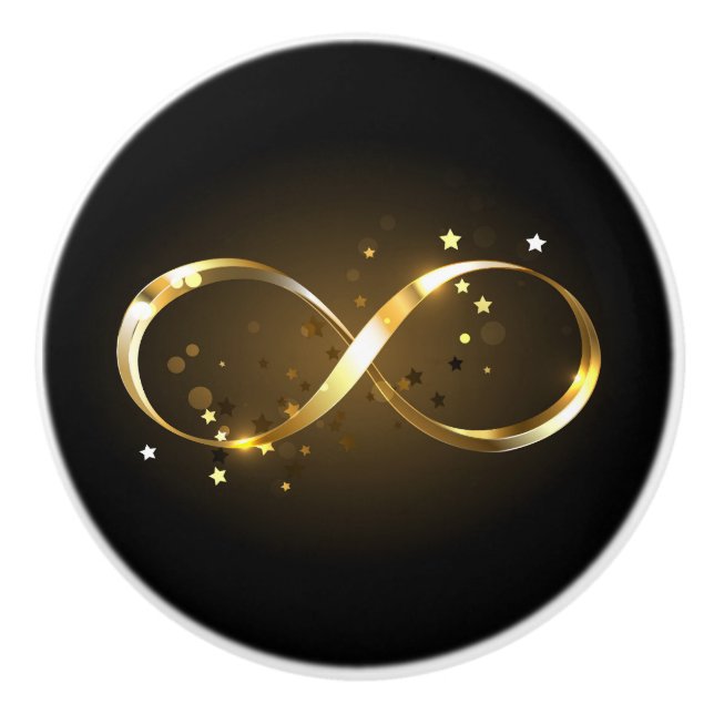Bouton De Porte En Céramique Symbole d'infini doré (Devant)