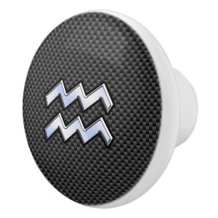 Bouton De Porte En Céramique Symbole Zodiaque Aquarius Décor en fibre de carbon