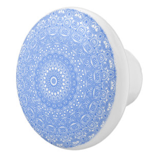 Bouton De Porte En Céramique Symétrie Mandala Bleu Centaurée