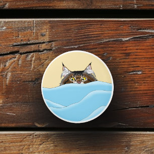 Bouton De Porte En Céramique Tabby Chat Pékin Bleu Drôle