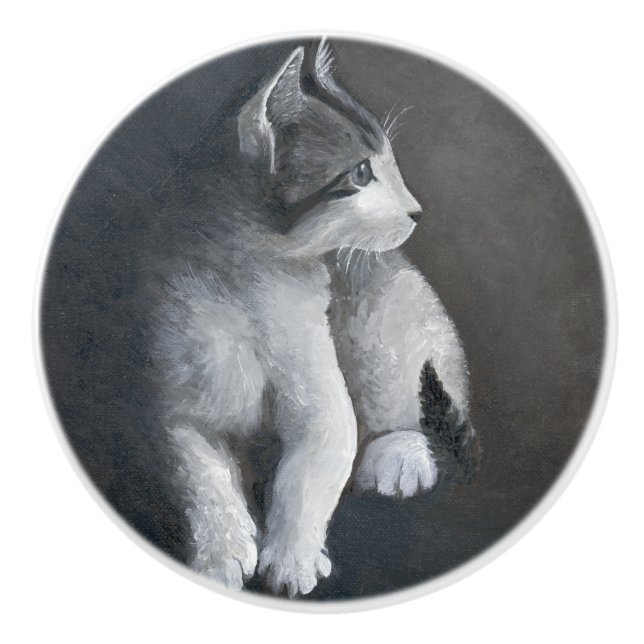Bouton De Porte En Céramique Tabby Kitten (Devant)