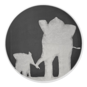 Bouton De Porte En Céramique Tableau de famille d'éléphant
