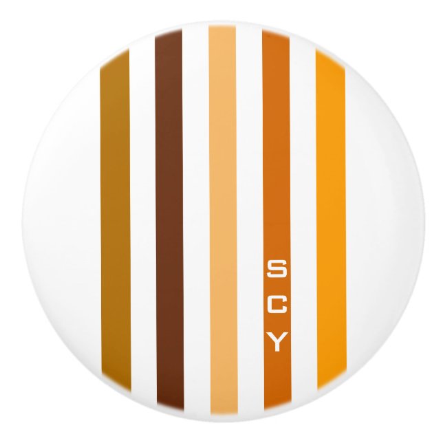 Bouton De Porte En Céramique Tan Brown Orange Vertical Stripes Monogramme (Devant)