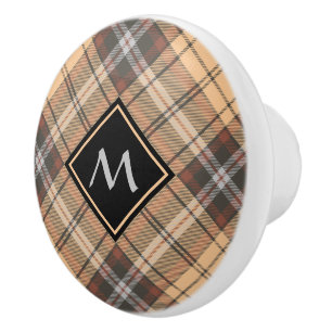 Bouton De Porte En Céramique Tartan beige et Brown