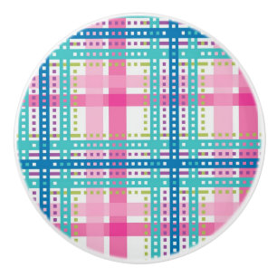 Bouton De Porte En Céramique Tartan, motif de plaid