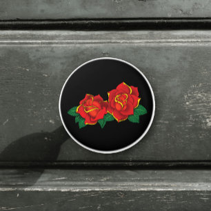 Bouton De Porte En Céramique Tatouage aux roses rouges
