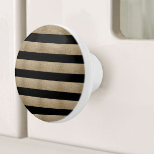 Bouton De Porte En Céramique tendance géométrique et design rayures noir et or