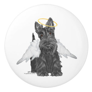 Bouton De Porte En Céramique Terrier Écossais Ange