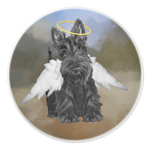 Bouton De Porte En Céramique Terrier Écossais Ange