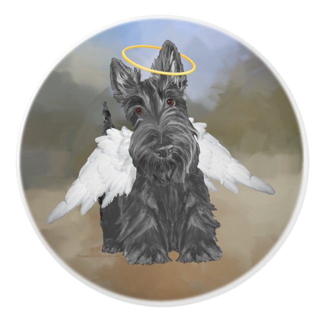 Bouton De Porte En Céramique Terrier Écossais Ange (Devant)