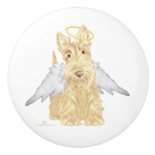 Bouton De Porte En Céramique Terrier Écossais roux Ange