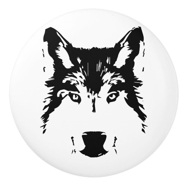 Bouton De Porte En Céramique Tête de loup (Devant)
