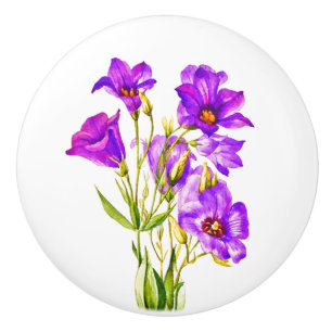 Bouton De Porte En Céramique Texas Bluebells Eustoma Russellianum