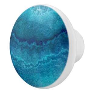 Bouton De Porte En Céramique Texture d'Agate Turquoise Bleu 