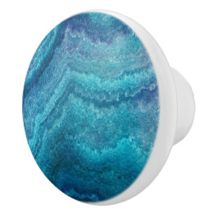 Bouton De Porte En Céramique Texture d'Agate Turquoise Bleu
