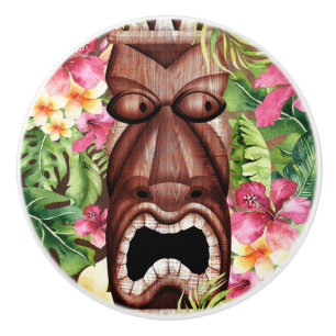 Bouton De Porte En Céramique Tiki Hawaïen en Bois Fête d'été Floral Île