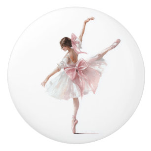 Bouton De Porte En Céramique Tiroir Danseuse de Ballet Élégante Rose